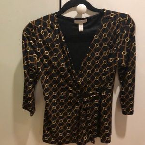 3/4 sleeve Charter Club black/brown/gold shirt